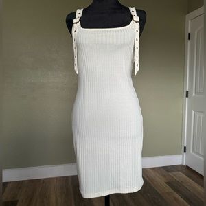 Off White Above- Knee Dress with Adjustable Straps